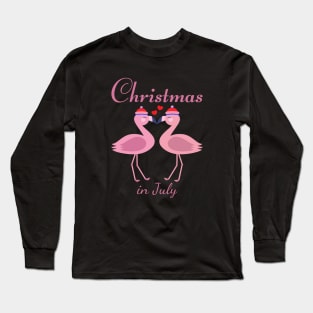 Christmas In July Pink Flamingo Long Sleeve T-Shirt